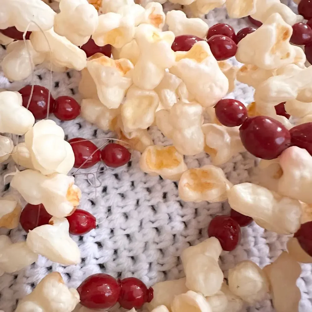 Vintage Set of 8 Popcorn Cranberry Blow Mold Plastic Garland Strands 8 Feet Long